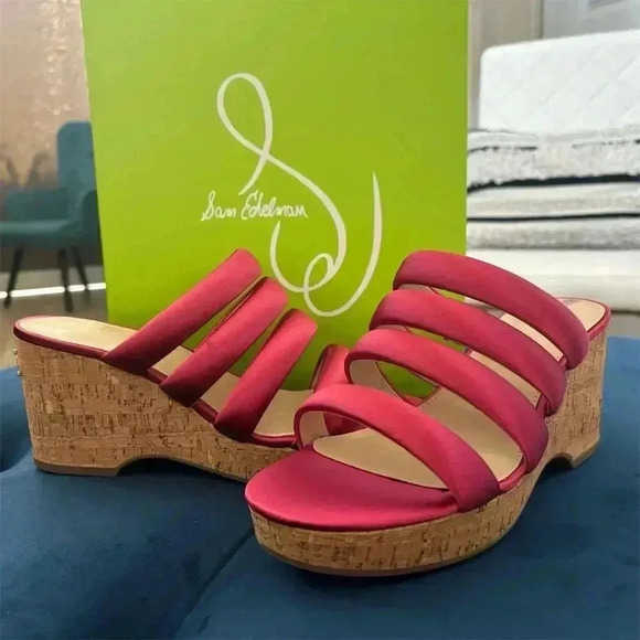 Sam Edelman Shoes - Sam Edelman Women's Yuki Pink Suede Platform Wedge Sandals Size 8